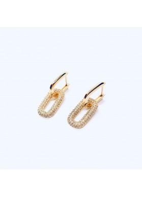 Ginnie Bijoux - Boucles Jalia - Boucles d'oreilles en plaqué or en forme d'anneaux rectangulaires - Couleur doré avec strass