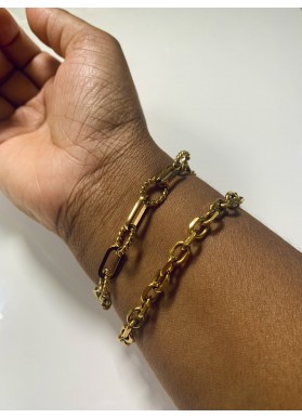 bracelet avec deux types de mailles en acier inoxydable doré